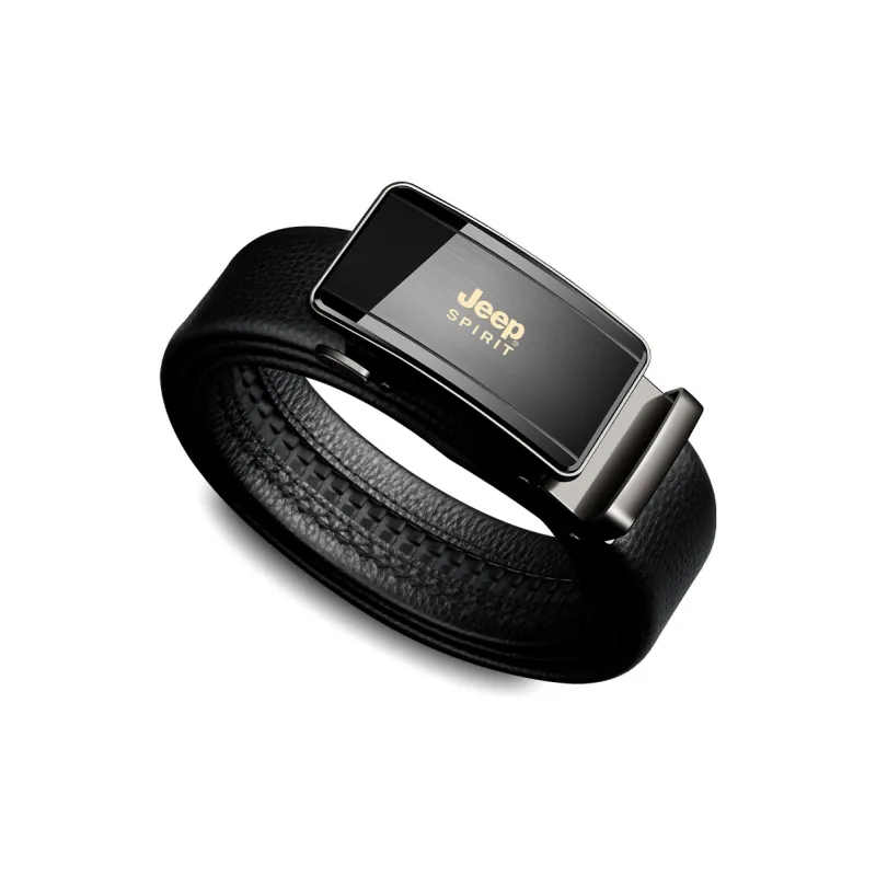 JEEP SPIRIT Alloy Automatic Buckle Head Cow Leather Leather Belts Men's Black-4
