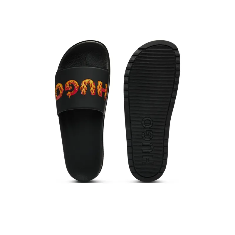 HUGO Logo print Open toe Slides-4