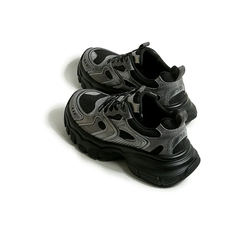 CENTRAL&KITTY Height Increasing Lightweight Low-Top Faded Distressed Chunky Sneakers Women's-3