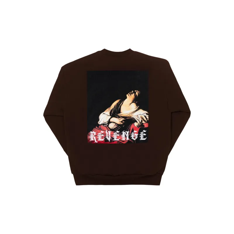 Revenge EMBROIDERED MAGDALEN BROWN CREWNECK Sweater Unisex Brown-1