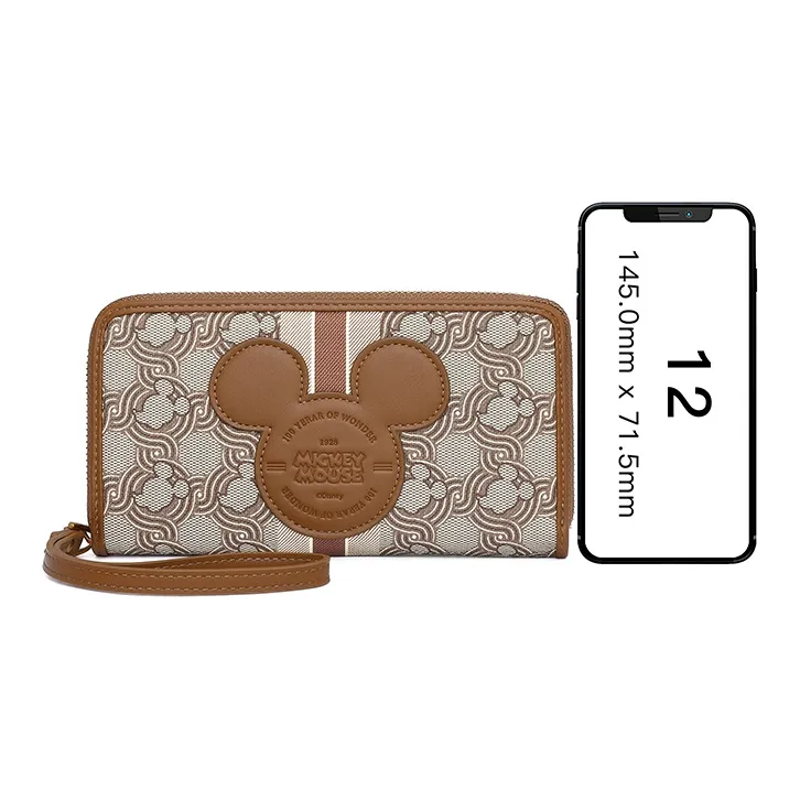 Disney Mickey Series Imitation Fabric Leather Wallets Clutches Large Size Unisex Brown-4