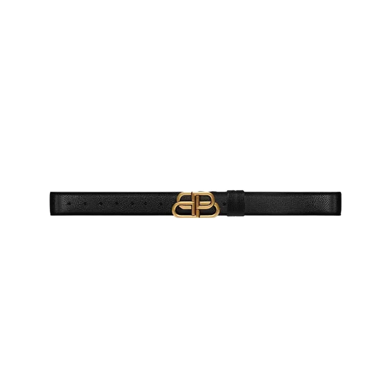 Balenciaga Double B With Buckle Smooth Buckle Leather Belts Women's Black Width: 3cm-0