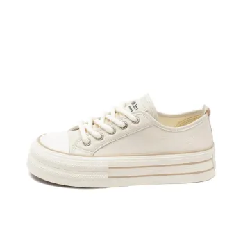AGSDON Small White Shoes Height Increasing Low Top Canvas Shoes 3cm Women's