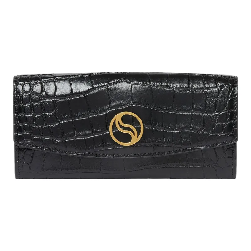 Stella McCartney S-Wave Polyurethane Clutch Coin Purse Wallet Women's Black-0
