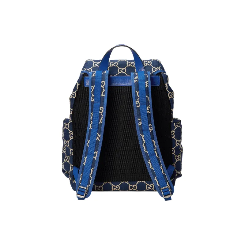 GUCCI Recycled Polyester Bonded Satin Binding Backpack Large Size Men's Dark Blue & Beige-2