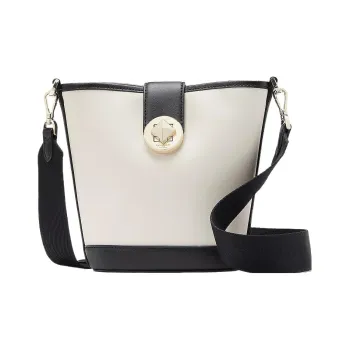 Kate Spade Smooth Cow Leather Bucket Bag, Shoulder Bag, Crossbody Bag Mini Women's White & Black