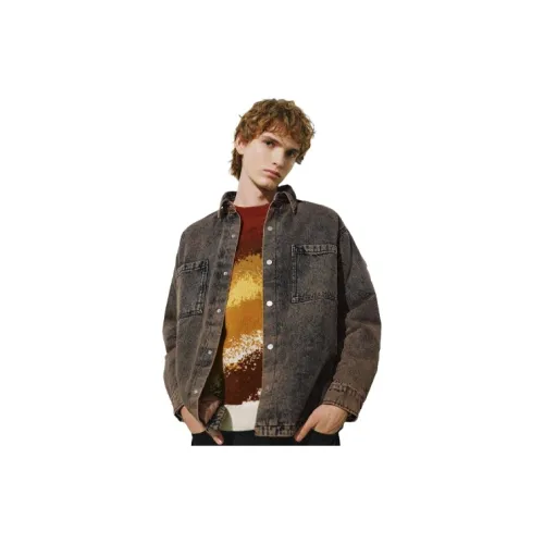 URBAN REVIVO Denim Jackets Men Yellow Brown