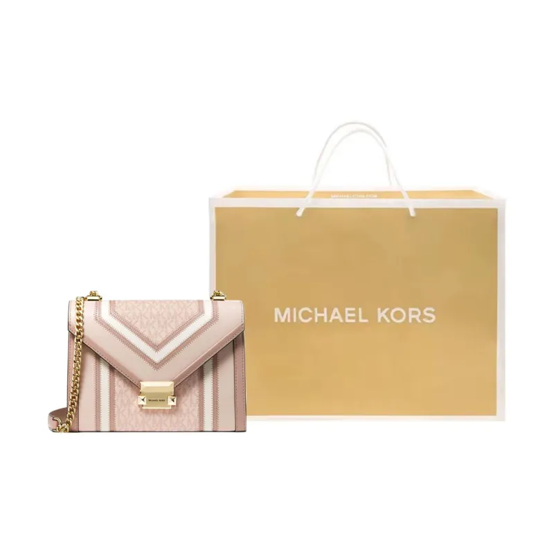 MICHAEL KORS MK Whitney Cow Leather Envelope Bag, Shoulder Bag, Crossbody Bag Tubas Women's Pink White-6