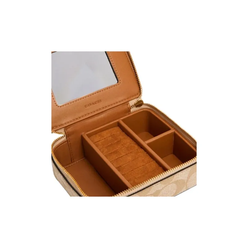 COACH Jewelry Bo Canvas Jewelry Box Storage Box Tubas Women's Light Khaki Monogram-4
