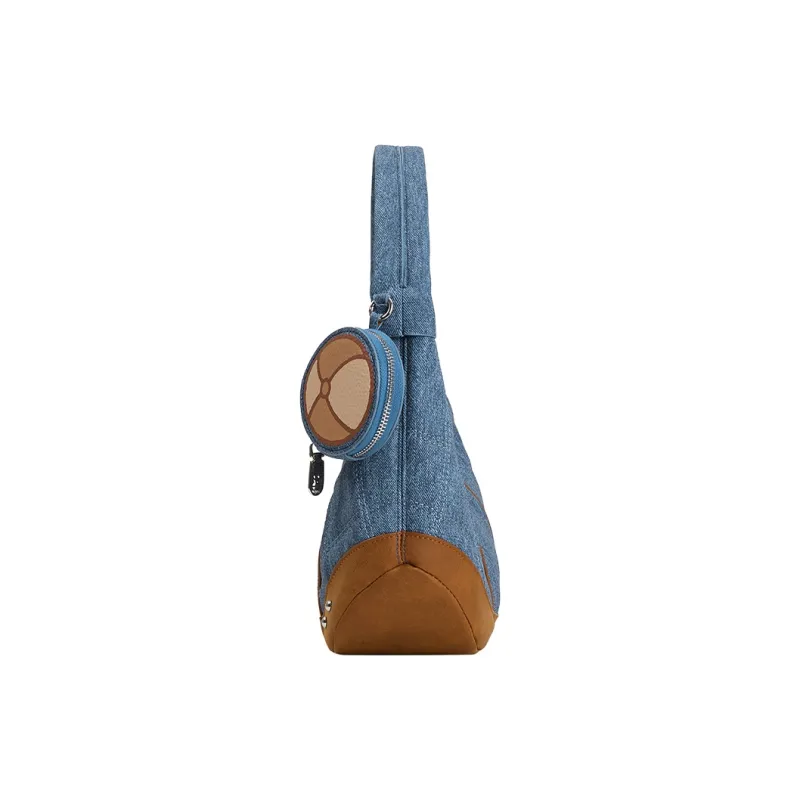 Miffy PU Advanced Textured Versatile Handbag For Long Commutes Crescent Moon Shoulder Bag Women's Ecru/Blue-9