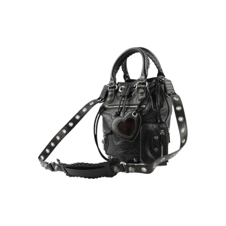 Balenciaga Le Cagole Arena Lambskin Bucket Bag, One Shoulder Handbag, Crossbody Bag Women's Black-2