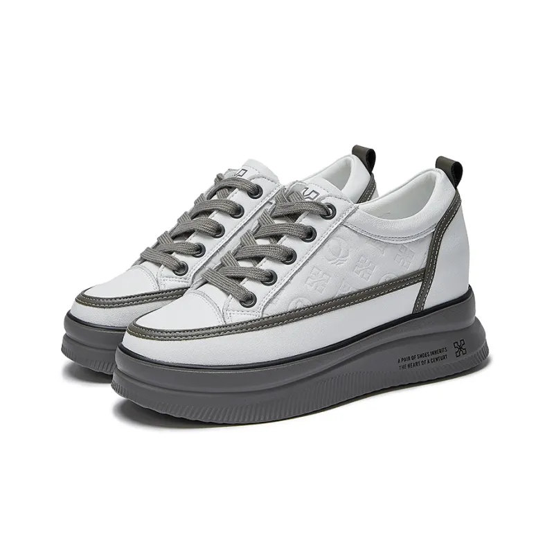 LAORENTOU Low Top Skateboard Shoes 4cm Women's White Gray-2