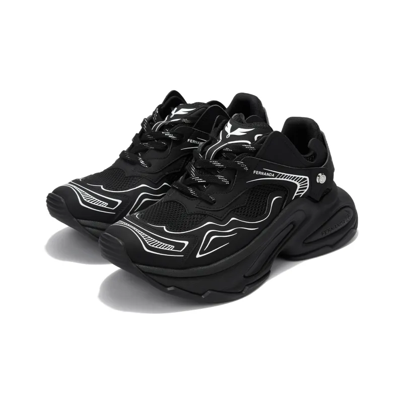 FERNANDA FRANKLIN Chunky Sneakers Unisex Low Top Black/Silver-1