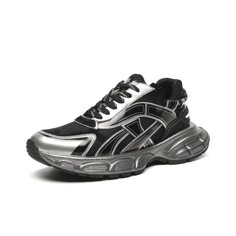 TRUMPPIPE Cushioning Height Increasing Low Top Chunky Sneakers Men's Black-1