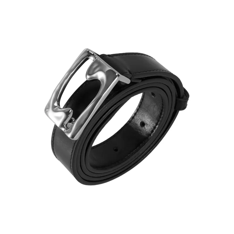 OMTO Cut Out Snap Button Cow Leather Belts Unisex Black-2