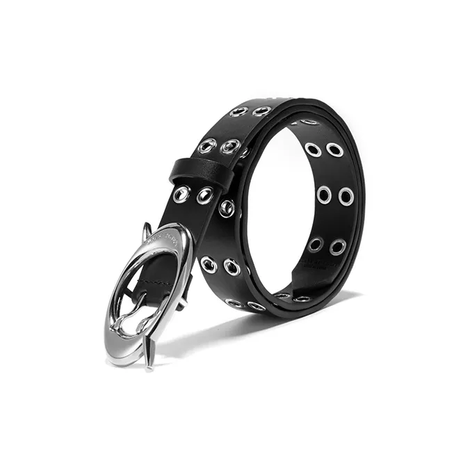JELLYTOYBOY Trendy And Cool Dual Hole Eye Catching Versatile Niche Design Cow Leather Belt Pants Belt Unisex Black/Pink-1