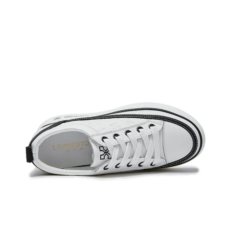LAORENTOU Low Top Skateboard Shoes 4cm Women's White Black-4