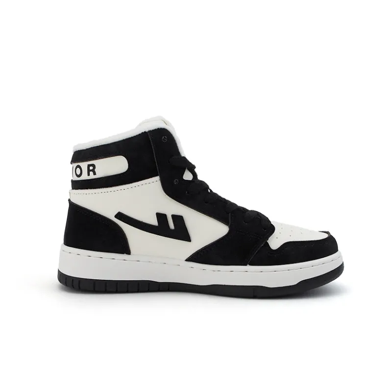 Warrior Thin Cotton Shoes Warm Lightweight Height Increasing High-Top Skateboard Shoes Women's White Black Fleece-Lined-2