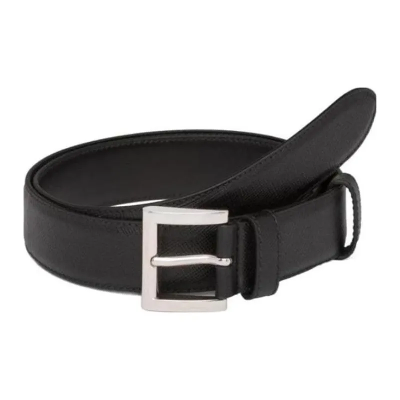PRADA Saffiano Leather Belt Solid Color Pin Buckle Leather Belts Women's Black Width 3CM-0
