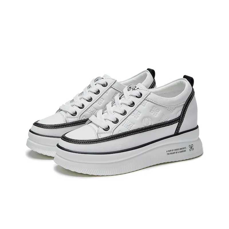 LAORENTOU Low Top Skateboard Shoes 4cm Women's White Black-2