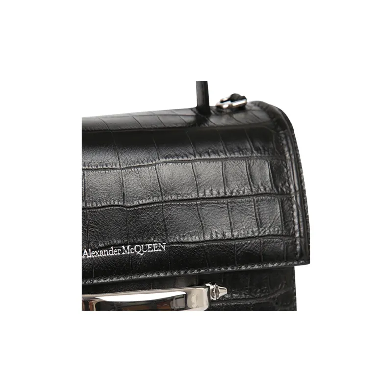 Alexander McQueen Crocodile Embossed Calfskin Handbag, Shoulder Bag, Crossbody Bag Women's Black-2
