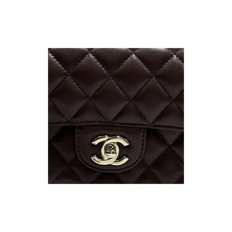 CHANEL Lambskin Chain Bag, Shoulder Bag, Crossbody Bag Mini Women's Brown-3