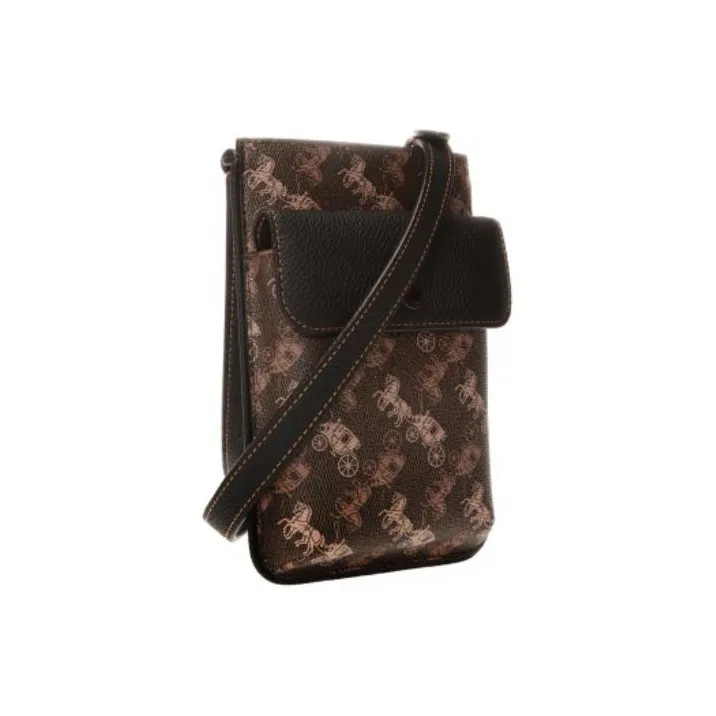 COACH Hybrid Leather Cell Phone Pouch, Crossbody Bag Trumpets Men's Brown-2