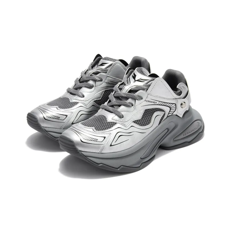 FERNANDA FRANKLIN Chunky Sneakers Unisex Low Top Black/Silver-6