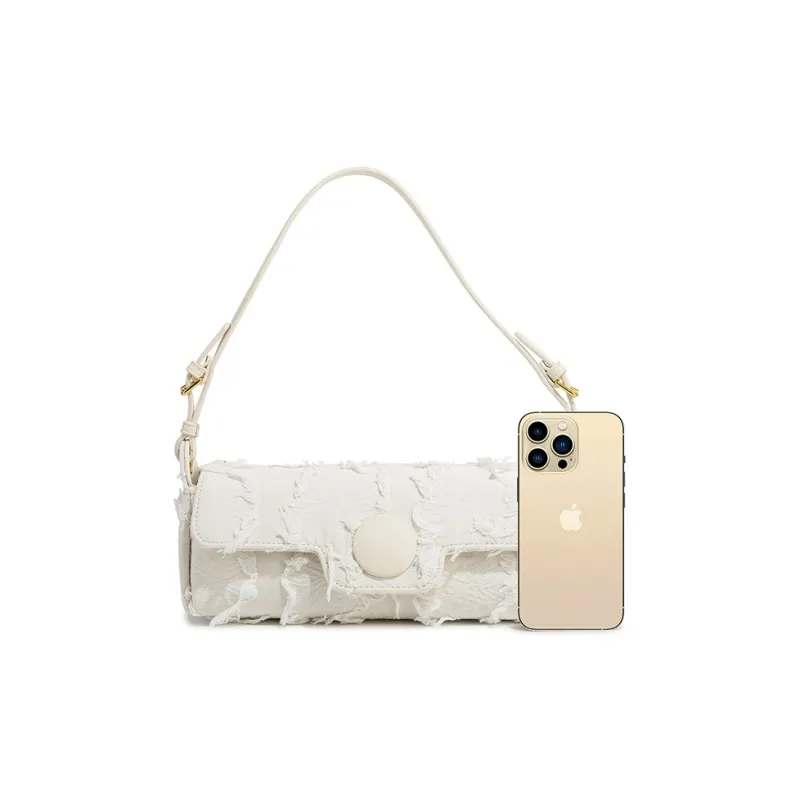 MACKJANICE Polyurethane Synthetic Leather Shoulder Bag Baguette Bag Shoulder Bag Women's Fringe White-1