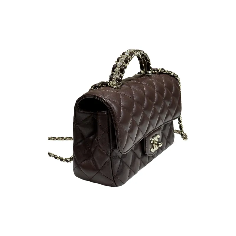 CHANEL Lambskin Chain Bag, Shoulder Bag, Crossbody Bag Mini Women's Brown-1