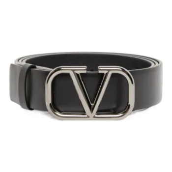 Valentino Sign Design Leather Belts Men's Black Width 3CM