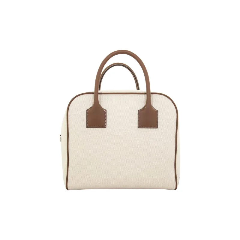 Burberry Cotton Bowling Bag Handbag Medium Size Women's Beige & Brown-3