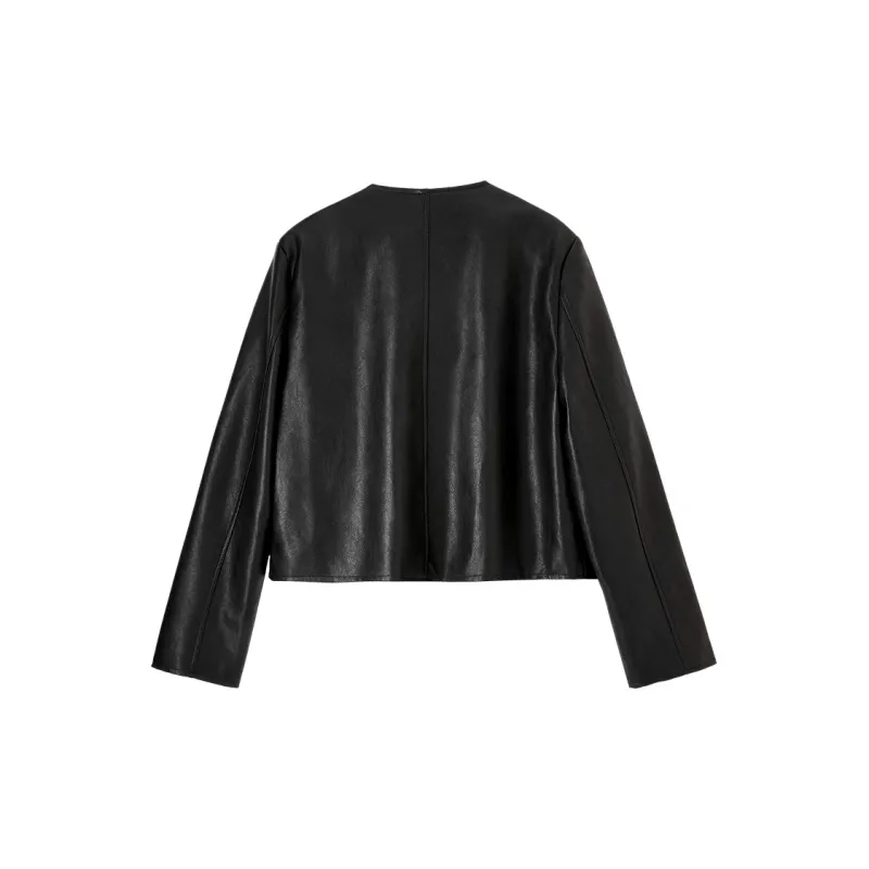 FANQIN Leather Jacket Women's Black-1