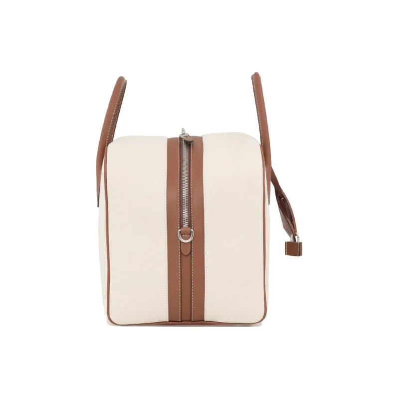 Burberry Cotton Bowling Bag Handbag Medium Size Women's Beige & Brown-2