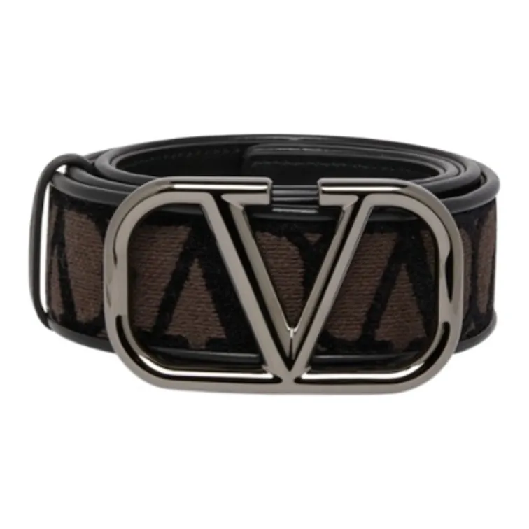 Valentino Letter Logo Smooth Buckle Leather Belts Unisex Brown/Black --0