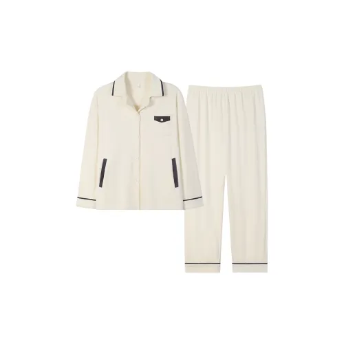Sha Qian Pajama Set For Fall And Winter Women's Ecru