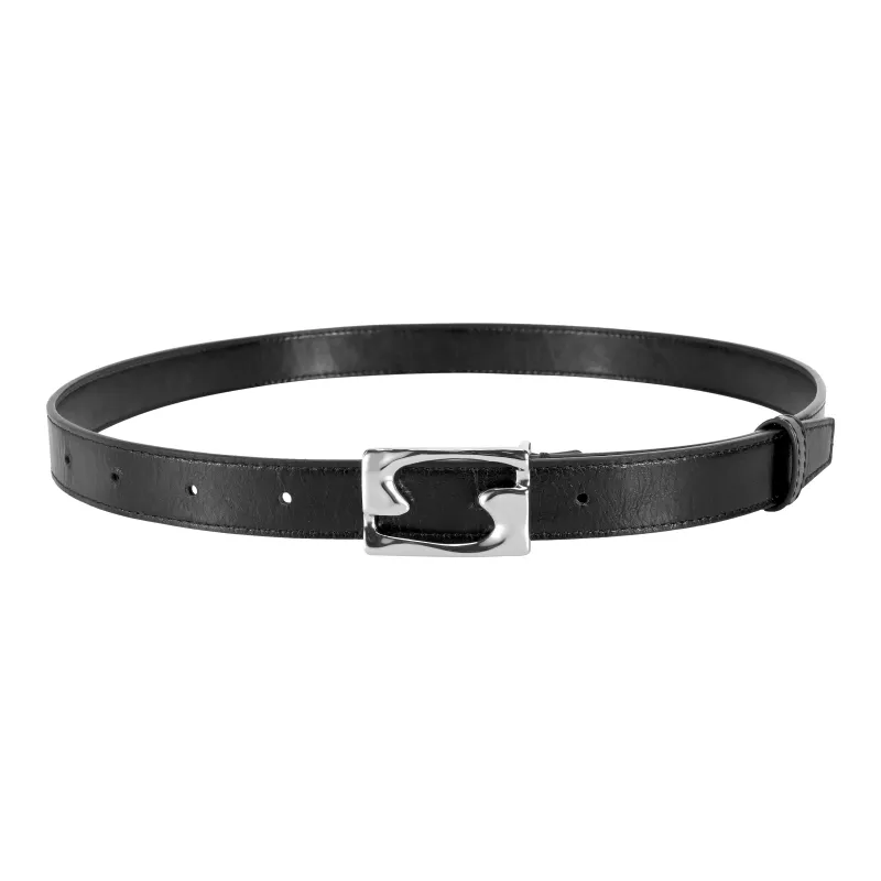 OMTO Cut Out Snap Button Cow Leather Belts Unisex Black-4