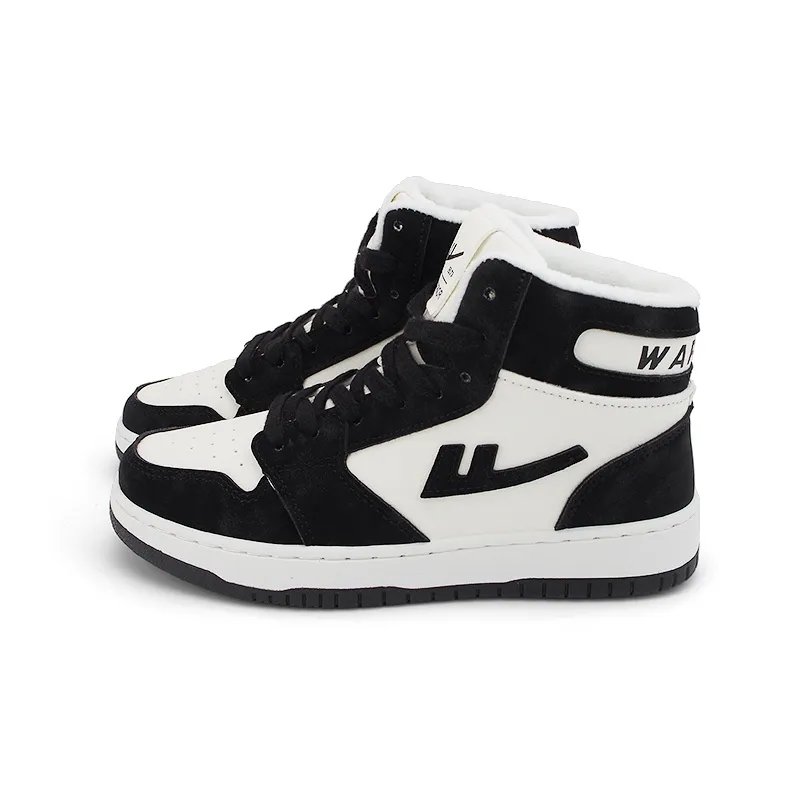 Warrior Thin Cotton Shoes Warm Lightweight Height Increasing High-Top Skateboard Shoes Women's White Black Fleece-Lined-1