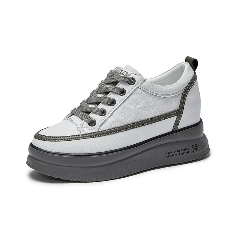LAORENTOU Low Top Skateboard Shoes 4cm Women's White Gray-1