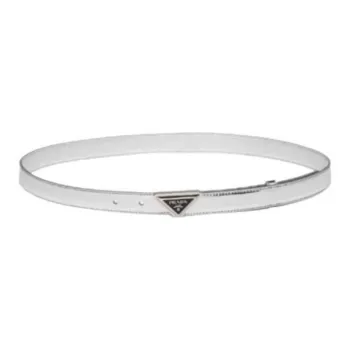 PRADA Logo Emblem Smooth Buckle Leather Belts Women's Silver White 2CM