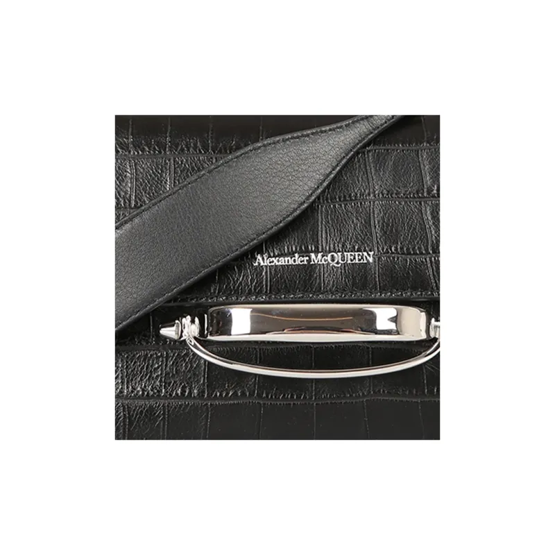 Alexander McQueen Crocodile Embossed Calfskin Handbag, Shoulder Bag, Crossbody Bag Women's Black-3