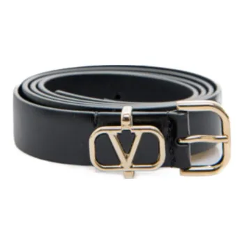 Valentino Logo Emblem Pin Buckle Metal Leather Belts Women's Black