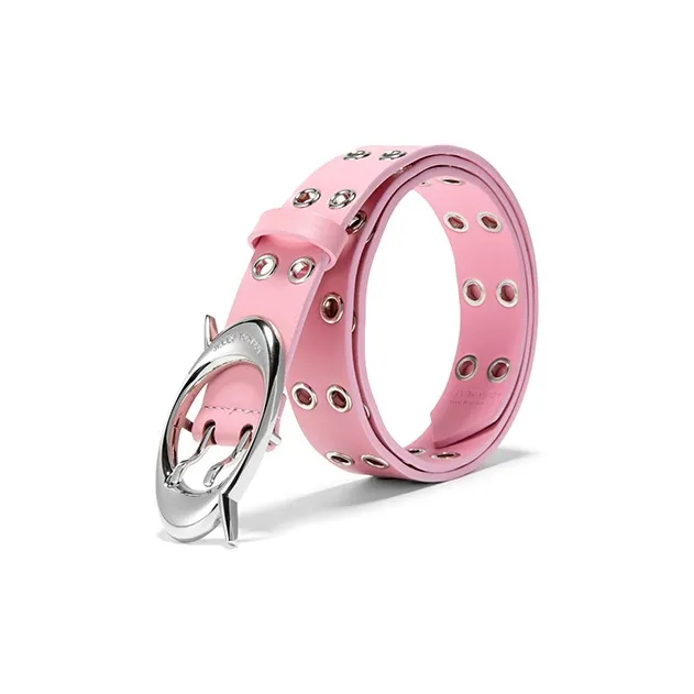 JELLYTOYBOY Trendy And Cool Dual Hole Eye Catching Versatile Niche Design Cow Leather Belt Pants Belt Unisex Black/Pink-5