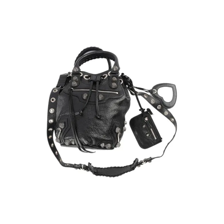 Balenciaga Le Cagole Arena Lambskin Bucket Bag, One Shoulder Handbag, Crossbody Bag Women's Black-6
