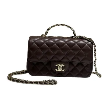 CHANEL Lambskin Chain Bag, Shoulder Bag, Crossbody Bag Mini Women's Brown