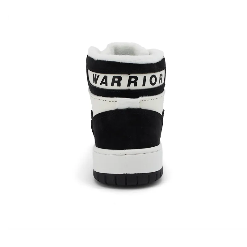 Warrior Thin Cotton Shoes Warm Lightweight Height Increasing High-Top Skateboard Shoes Women's White Black Fleece-Lined-3