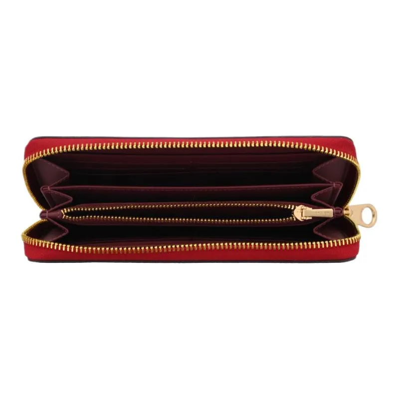 COACH Zip Around Canvas With Leather Wallets Clutches Women's Red & Brown Monogram-4