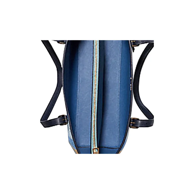 COACH Fabric With Leather Tote Bag Shopping Bag Handbag Shoulder Bag Large Size Women's Yellow Blue Mixed Color-4