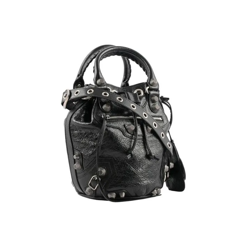 Balenciaga Le Cagole Arena Lambskin Bucket Bag, One Shoulder Handbag, Crossbody Bag Women's Black-1