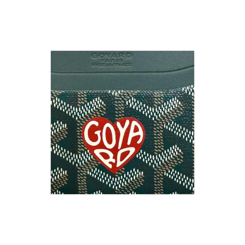GOYARD Saint-Sulpice Canvas With Calfskin Card Holder Unisex Green Multicolor Red Heart-2